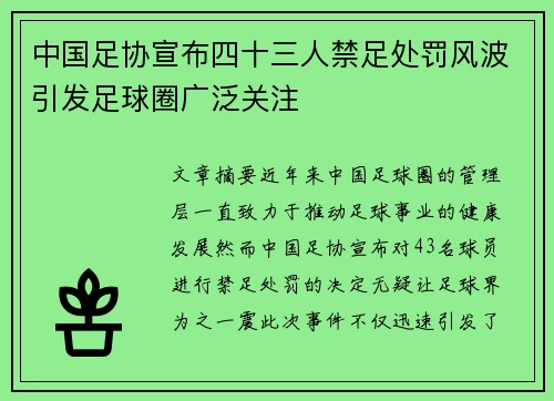 中国足协宣布四十三人禁足处罚风波引发足球圈广泛关注