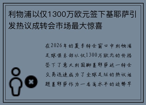 利物浦以仅1300万欧元签下基耶萨引发热议成转会市场最大惊喜
